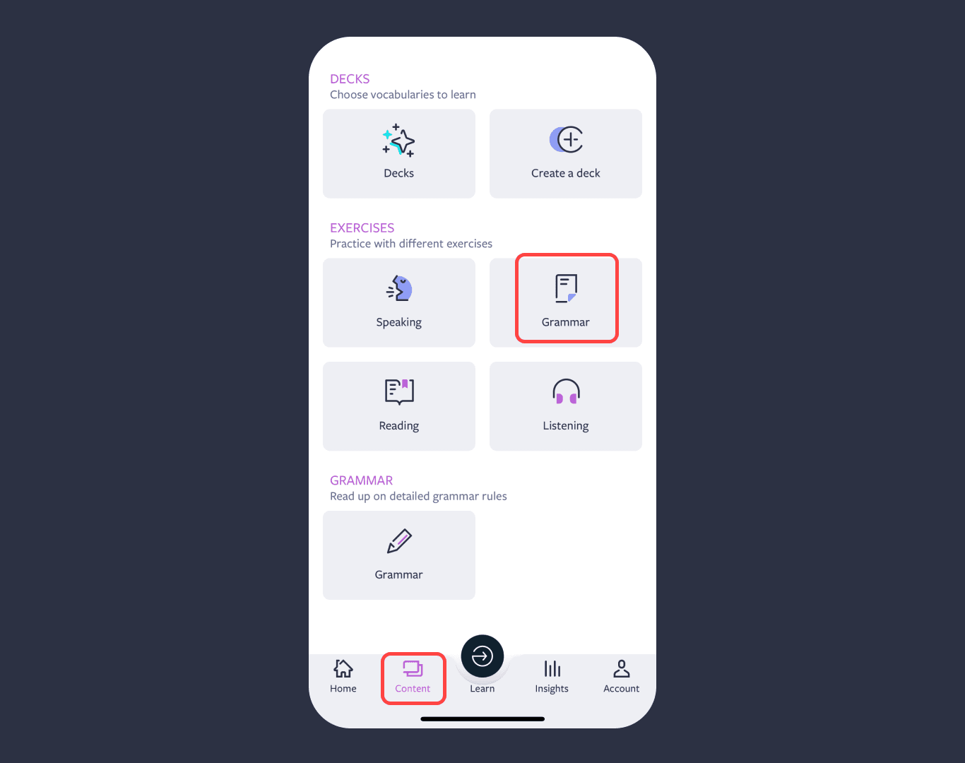 Lingvist ios content grammar page